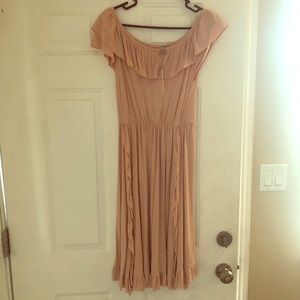 Nude color off the shoulder dress